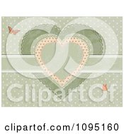 Vintage Hearts With Butterflies And Polka Dots On Green
