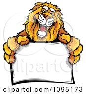 Poster, Art Print Of Friendly Lion Mascot Holding A Sign