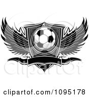 Poster, Art Print Of Black And White Winged Soccer Ball Banner And Shield