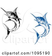Clipart Blue And Black And White Marlin Fish Royalty Free Vector Illustration