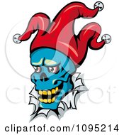 Clipart Blue Joker Face Breaking Through Paper Royalty Free Vector Illustration