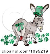 Poster, Art Print Of St Patricks Day Donkey Looking Back With Clovers A Gold Tooth And Hat