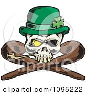 Poster, Art Print Of St Patricks Day Skull With Crossed Canes A Pipe Gold Eye And Leprechaun Hat