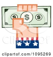 Clipart Caucasian American Hand Holding Up Cash Royalty Free Vector Illustration