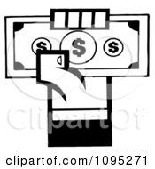 Clipart Black And White Hand Holding Up Cash Royalty Free Vector Illustration