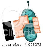 Poster, Art Print Of Caucasian Hand Holding A Turquoise Cell Phone