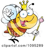 Clipart Queen Bee Waving And Flying With A Wand Royalty Free Vector Illustration