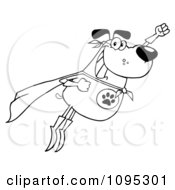 Clipart Outlined Flying Super Dog Flashing A Smile Royalty Free Vector Illustration by Hit Toon