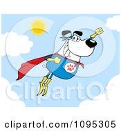 Poster, Art Print Of Flying White Super Dog Flashing A Smile In The Sky