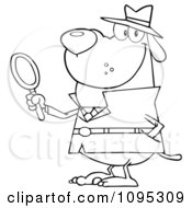 Outlined Smiling Detective Dog Holding A Magnifying Glass
