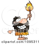 Clipart Caveman Holding Up A Lit Torch Royalty Free Vector Illustration by Hit Toon