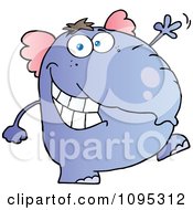 Poster, Art Print Of Friendly Purple Elephant Walking Upright And Waving