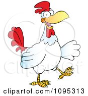 Clipart Smiling White Rooster Walking Royalty Free Vector Illustration by Hit Toon