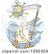 Poster, Art Print Of Father Time Destroying Planet Earth With A Scythe