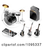 3d Black Drums Amp Keyboard And Guitar Music Instrument Icons