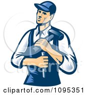 Poster, Art Print Of Retro Male Carpenter Holding A Chisel And Hammer
