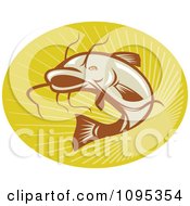 Poster, Art Print Of Retro Catfish Jumping Over Rays