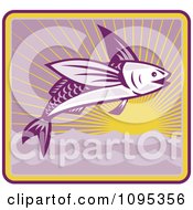Clipart Retro Flying Fish And Sunset Royalty Free Vector Illustration
