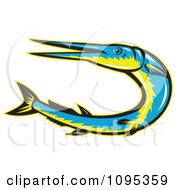 Poster, Art Print Of Retro Styled Blue And Yellow Needle Fish Jumping