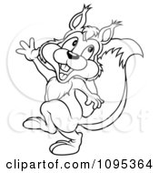 Clipart Outlined Squirrel Marching And Waving Royalty Free Vector Illustration by dero