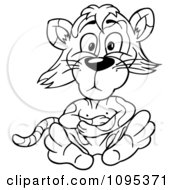 Clipart Outlined Cat Sitting With Folded Arms Royalty Free Vector Illustration