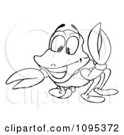 Clipart Outlined Happy Crab Pointing Royalty Free Vector Illustration by dero
