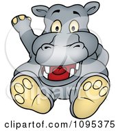 Poster, Art Print Of Happy Hippo Sitting And Waving