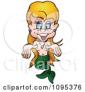 Poster, Art Print Of Happy Blond Mermaid Holding Out Her Hands