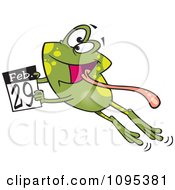 Cartoon Leap Day Frog Jumping With A February 29th Calendar