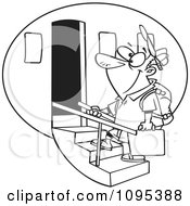 Poster, Art Print Of Black And White Outline Cartoon Tourist Man Boarding An Airplane