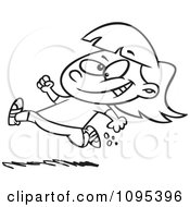 Poster, Art Print Of Black And White Outline Cartoon Little Girl Running