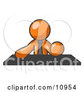 Poster, Art Print Of Orange Businessman Seated At A Desk During A Meeting