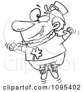 Clipart Black And White Outline Cartoon St Patricks Leprechaun Jumping Up And Down Royalty Free Vector Illustration