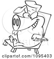 Clipart Black And White Outline Cartoon Hog Relaxing In A Chair On Pig Day Royalty Free Vector Illustration