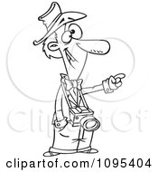 Clipart Black And White Outline Cartoon Male Photographer Pointing And Instructing Royalty Free Vector Illustration