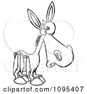 Clipart Black And White Outline Cartoon Donkey Pinned With Tails On His Side Royalty Free Vector Illustration by toonaday