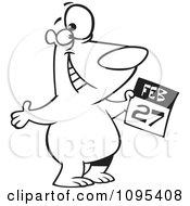 Poster, Art Print Of Black And White Outline Cartoon Polar Bear Holding A February 27 Calendar For Polar Bear Day