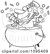 Poster, Art Print Of Black And White Outline Cartoon St Patricks Leprechaun Playing In A Pot Of Gold
