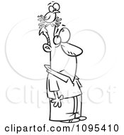 Poster, Art Print Of Black And White Outline Cartoon Man With A Bird Nesting On His Head