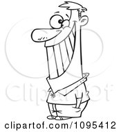 Clipart Black And White Outline Cartoon Man Giving The Biggest Smile Royalty Free Vector Illustration