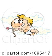 Poster, Art Print Of Cartoon Baby Cupid Flying In The Sky With An Arrow