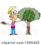 Poster, Art Print Of Cartoon Happy Woman Picking Donuts From A Tree