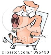 Clipart Cartoon Hog Relaxing In A Chair On Pig Day Royalty Free Vector Illustration by toonaday
