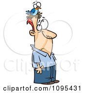 Clipart Cartoon Man With A Bird Nesting On His Head Royalty Free Vector Illustration