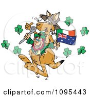 Poster, Art Print Of St Patricks Day Leprechaun In A Kangaroo Pouch With Flags And Shamrocks