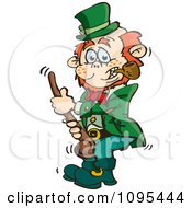 Poster, Art Print Of St Patricks Day Leprechaun Holding A Shalaylee Walking Stick
