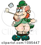 Clipart St Patricks Day Leprechaun Smoking A Pipe Bending Over And Pointing To His Butt Royalty Free Vector Illustration by Dennis Holmes Designs