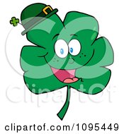 Clipart Happy Smiling St Patricks Day Shamrock Wearing A Hat Royalty Free Vector Illustration by Hit Toon