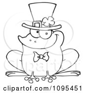 Clipart Outlined St Patricks Day Frog Wearing A Shamrock Hat Royalty Free Vector Illustration