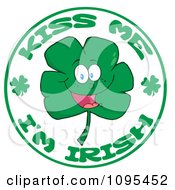 Clipart Kiss Me Im Irish Circle With A Smiling St Patricks Day Clover Royalty Free Vector Illustration